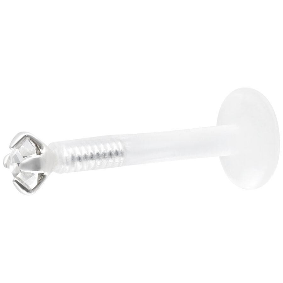 Kristallklarer Labret mit Push Fit auf weißem Hintergrund