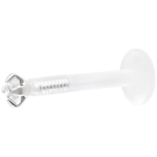 Kristallklarer Labret mit Push Fit auf weißem Hintergrund