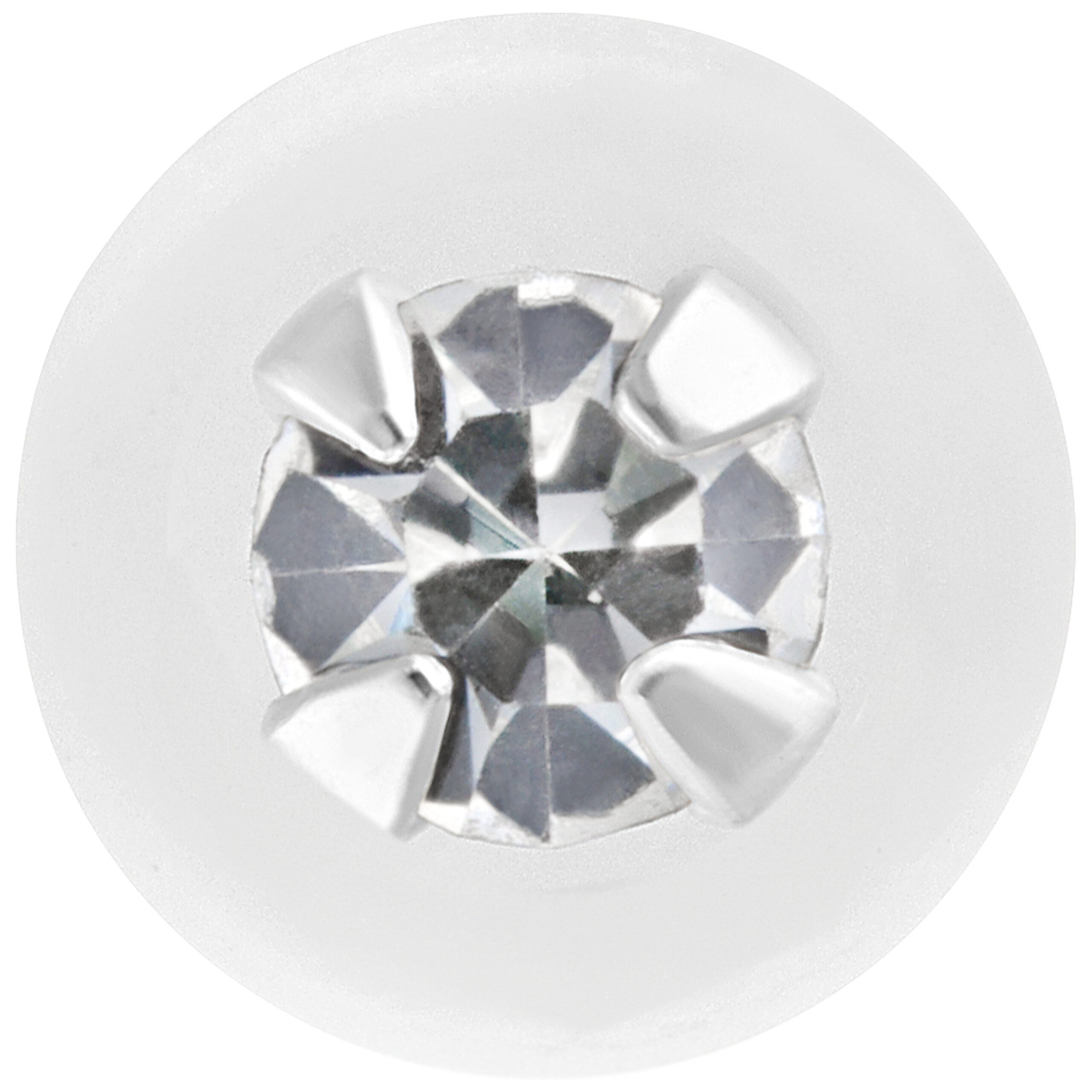 Push-Fit Mini Crystal Labret in Kristallklar Kristallklarer Push-Fit Mini Labret mit silbernem Kristall auf weißem Hintergrund
