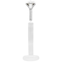 Push-Fit Mini Crystal Labret in Silber und Bioplast Silbernes Labret mit kristallklarem Stein und Bioplast Schaft auf weißem Hintergrund