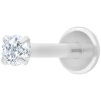 Silbernes Labret mit rundem Kristall auf weißem Hintergrund