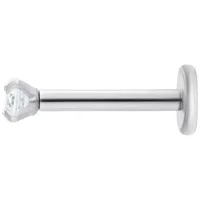Silbernes Labret mit rundem, klarem Kristall auf weißem Hintergrund