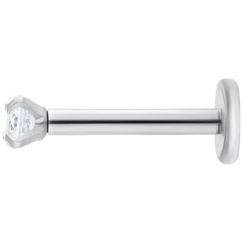 Silbernes Labret mit rundem, klarem Kristall auf weißem Hintergrund