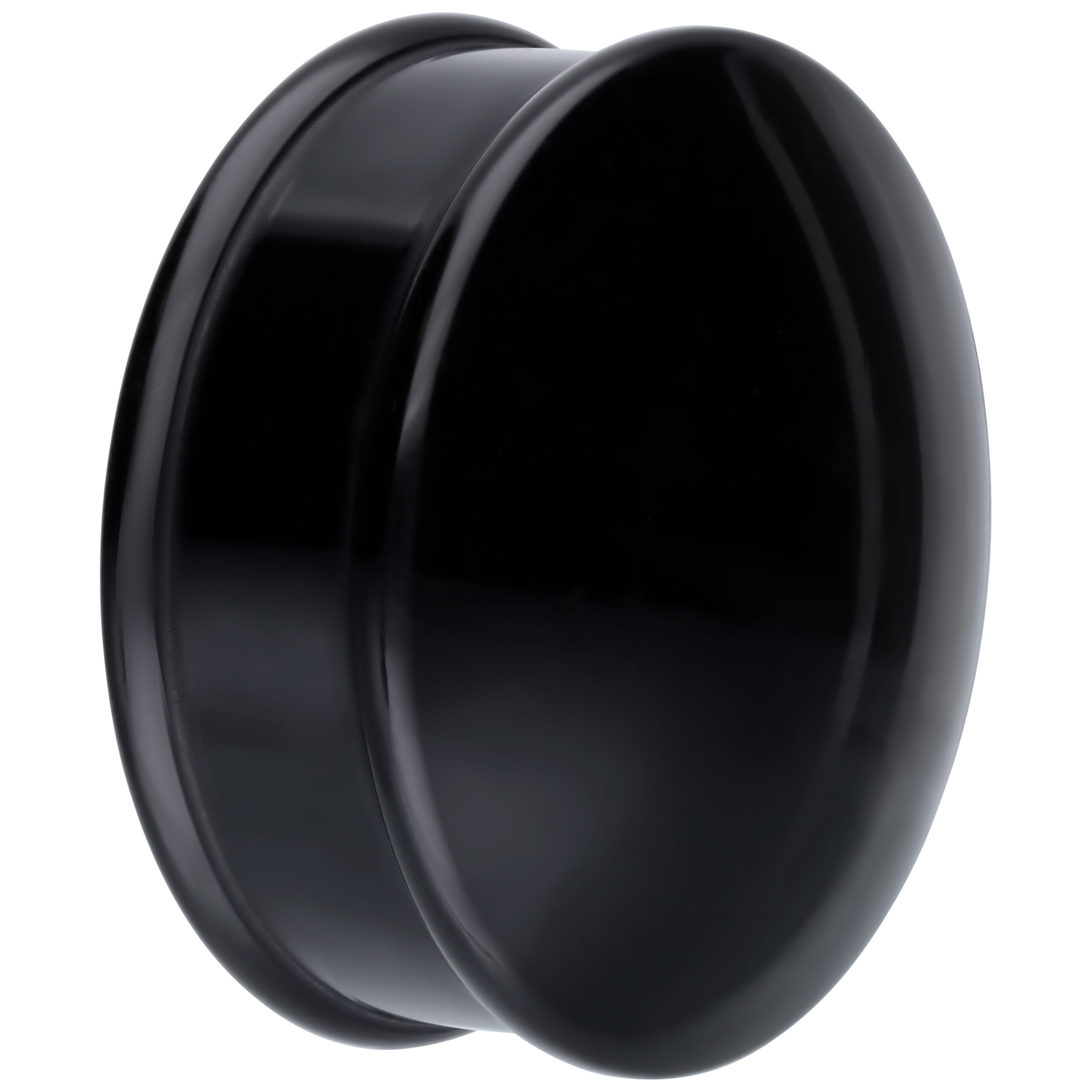 Schwarzer PMMA Plug für Ohrpiercing Schwarzer runder Plug aus PMMA auf weißem Hintergrund