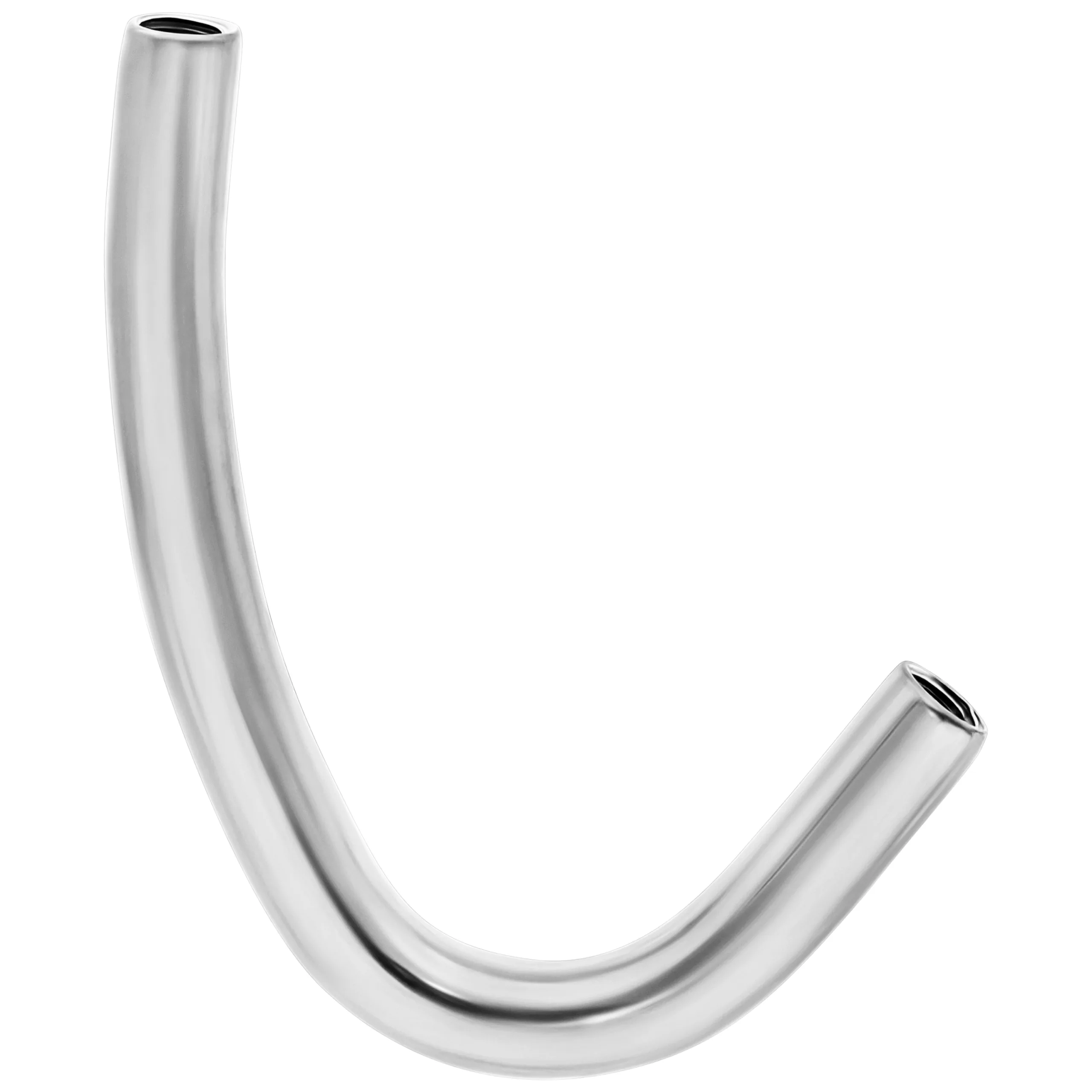 Gebogener Titan-J-Curve Piercingstab Silberner Titan-J-Curve mit Innengewinde auf weißem Hintergrund