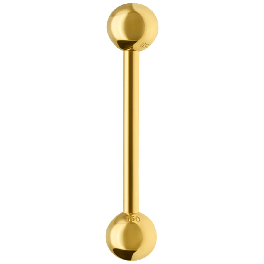 Glänzender 18K Gold Barbell, Länge 14,0 mm, auf weißem Hintergrund
