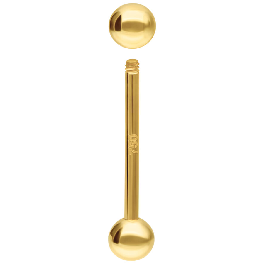 Goldene 18K Barbell mit 14,0 mm Länge und Außengewinde auf weißem Hintergrund