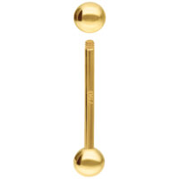 18K Gold Barbell - 14,0 mm Länge Goldene 18K Barbell mit 14,0 mm Länge und Außengewinde auf weißem Hintergrund