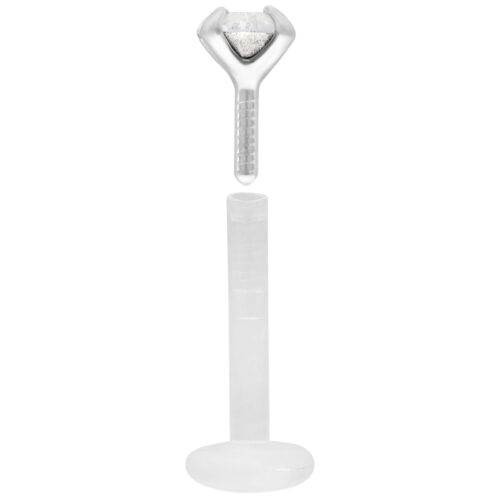 Kristallklarer Micro Labret aus Bioplast mit Push Fit auf weißem Hintergrund