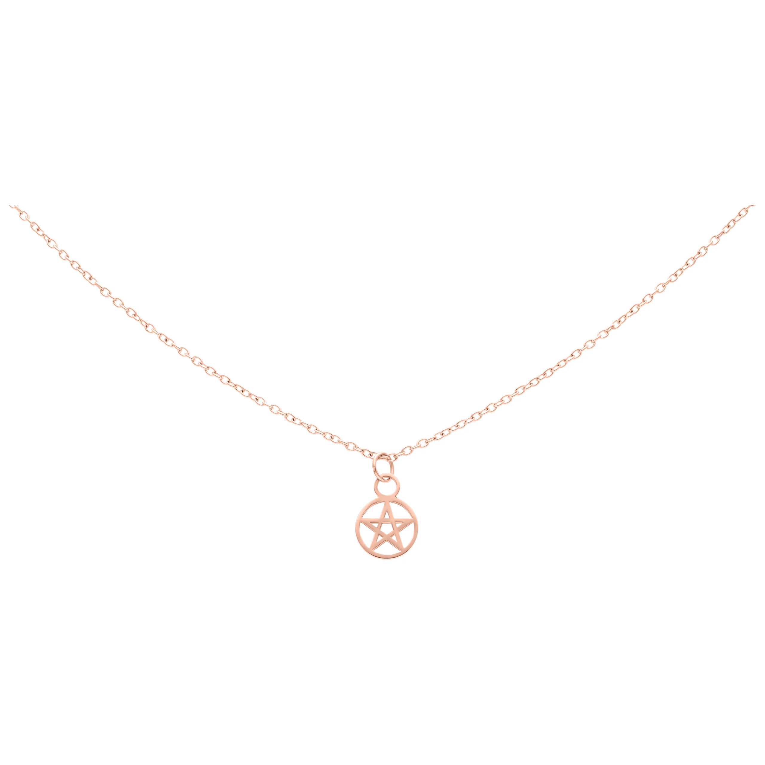 Elegante Kette in Roségold mit kleinem Pentagramm-Anhänger auf weißem Hintergrund