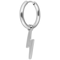 Silberne Little Flash Hoops Ohrringe Silberner Ohrring mit Blitzanhänger auf weißem Hintergrund