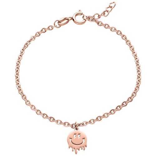 Roségoldenes Armband mit Smiley-Anhänger auf weißem Hintergrund