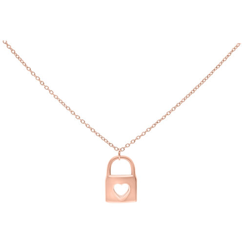 Roségoldene Kette mit herzförmigem Schlossanhänger auf weißem Hintergrund