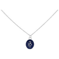 Silberne Kette mit mystischem Schlangen-Anhänger Silberne Kette mit ovalem Anhänger und Schlangenmotiv auf dunkelblauem Hintergrund