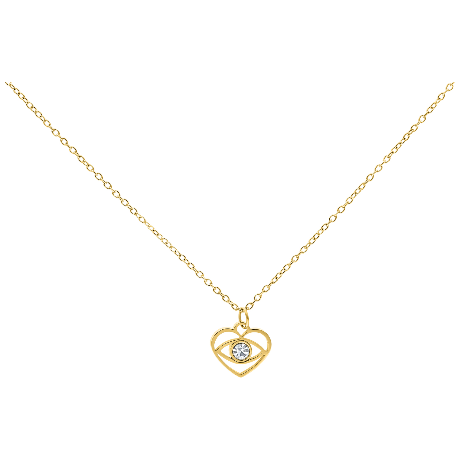 Goldene Little Dangling Eye Kette Goldene Kette mit herzförmigem Anhänger und klarem Kristall