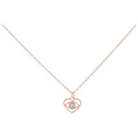 Little Dangling Eye Kette Roségold 50cm Roségoldene Kette mit kleinem Auge-Anhänger und klarem Kristall auf weißem Hintergrund