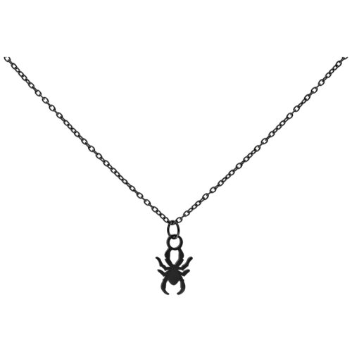 Schwarze Kette mit Spinnenanhänger aus Chirurgenstahl auf weißem Hintergrund