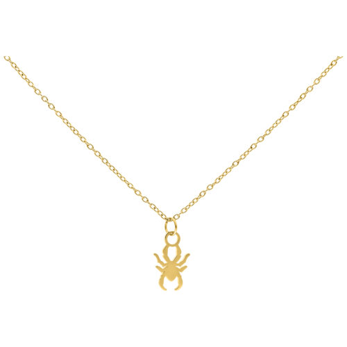 Goldene Kette mit kleinem Spinnenanhänger auf weißem Hintergrund