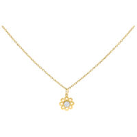 Goldene Kette mit blumenförmigem Kristallanhänger auf weißem Hintergrund