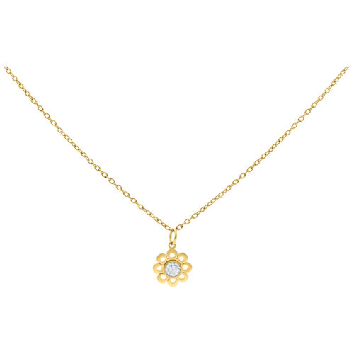 Goldene Kette mit blumenförmigem Kristallanhänger auf weißem Hintergrund