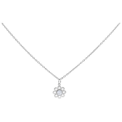 Silberne Kette mit Kristallblumenanhänger auf weißem Hintergrund