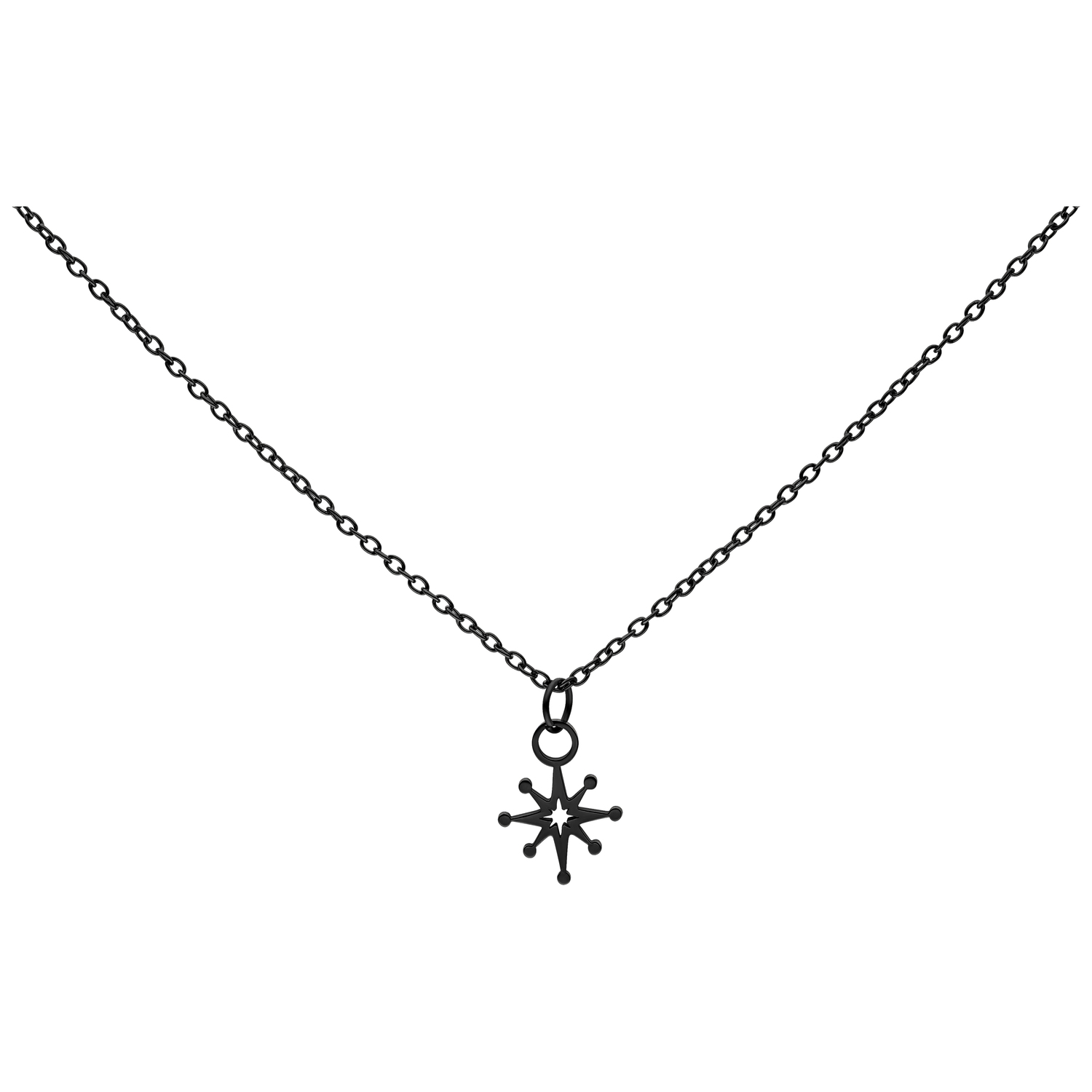 Polar Star Kette in Schwarz, 50 cm Schwarze Polar Star Kette aus Chirurgenstahl 316L vor weißem Hintergrund