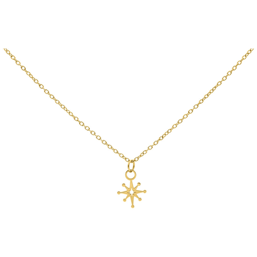 Goldene Kette mit Polarstern-Anhänger auf weißem Hintergrund