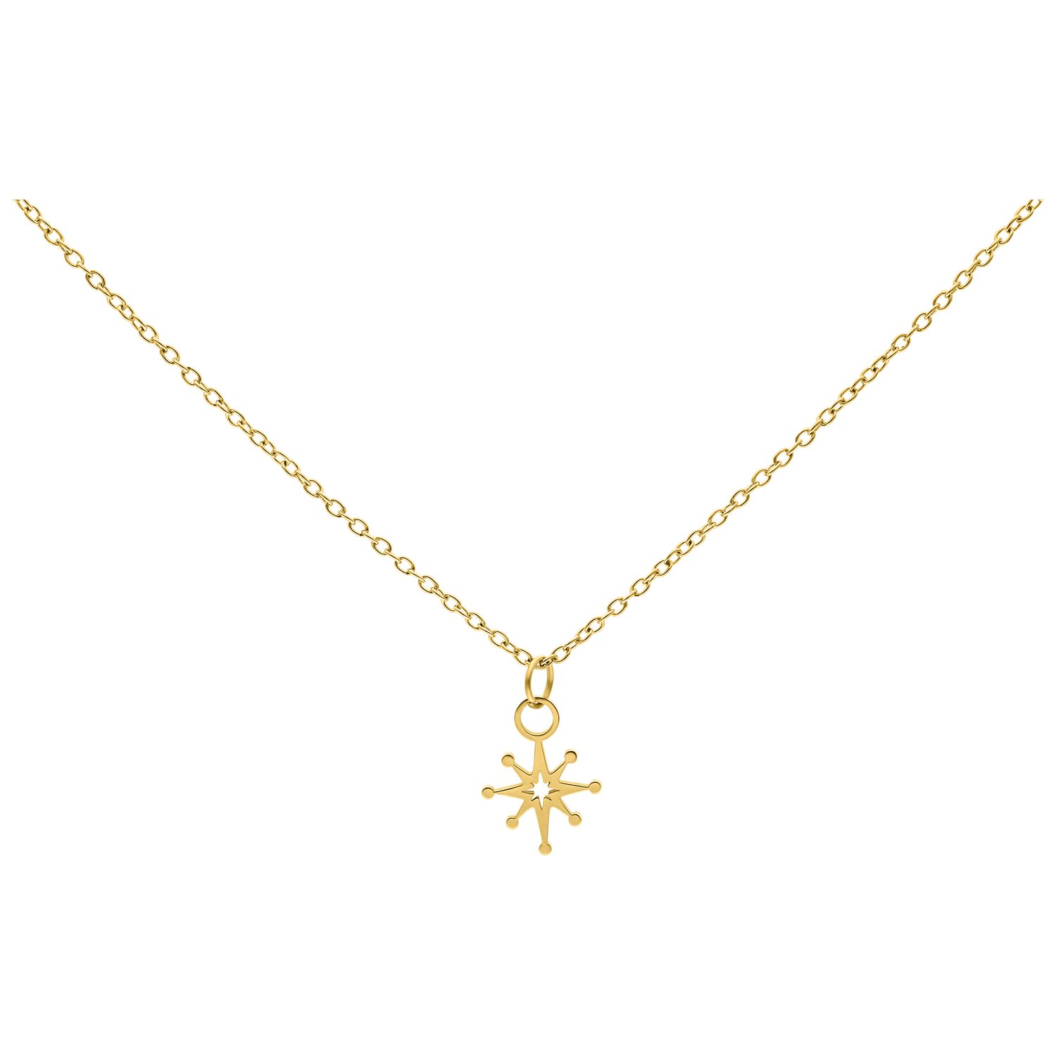 Goldene Polar Star Kette aus Chirurgenstahl Goldene Kette mit Polarstern-Anhänger auf weißem Hintergrund
