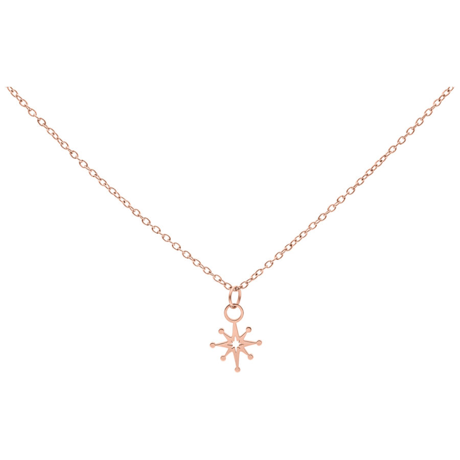 Filigrane Polar Star Kette aus Chirurgenstahl in Roségold auf weißem Hintergrund