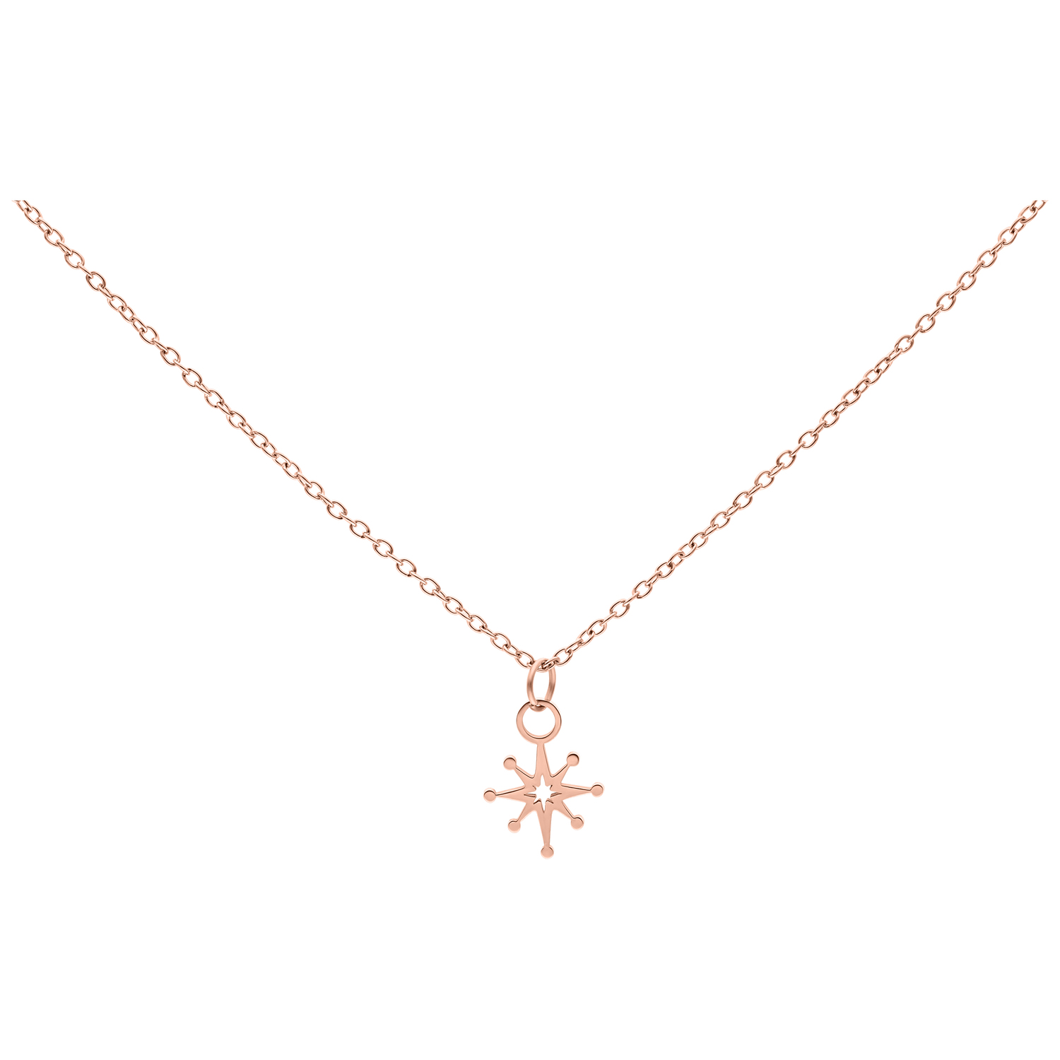Polar Star Kette in Roségold, 50 cm Filigrane Polar Star Kette aus Chirurgenstahl in Roségold auf weißem Hintergrund
