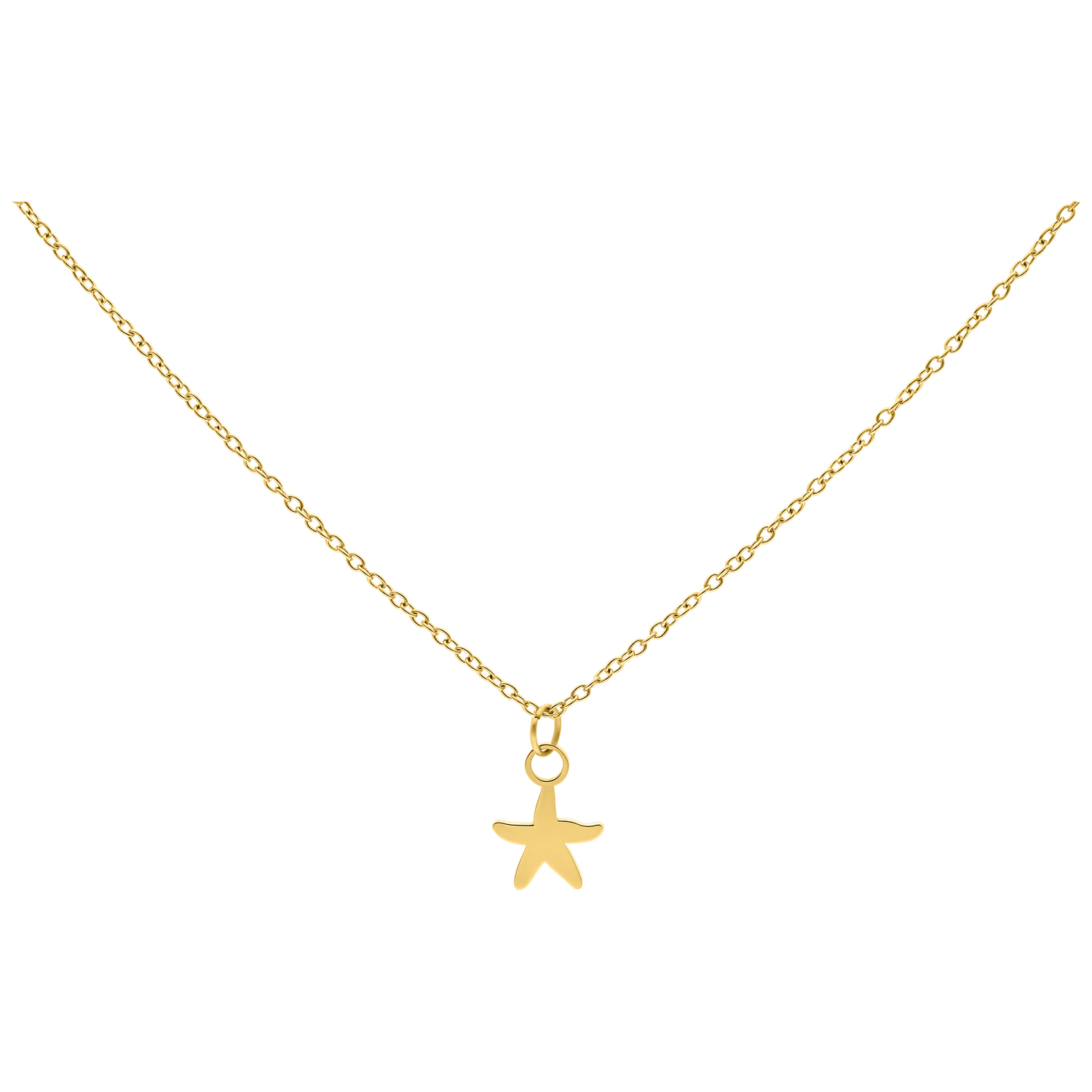 Little Starfish Kette in Gold, 50 cm Goldene Kette mit kleinem Seestern-Anhänger, Studiohintergrund