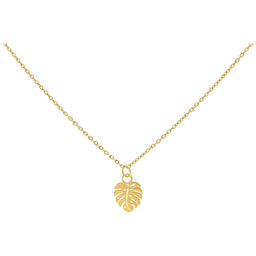 Goldene Monstera Leaf Kette aus Chirurgenstahl auf weißem Hintergrund