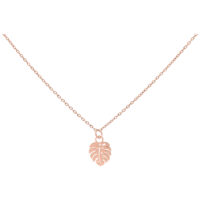 Monstera Blatt Kette Roségold 50 cm Kette mit Monstera Blatt Anhänger in Roségold auf weißem Hintergrund