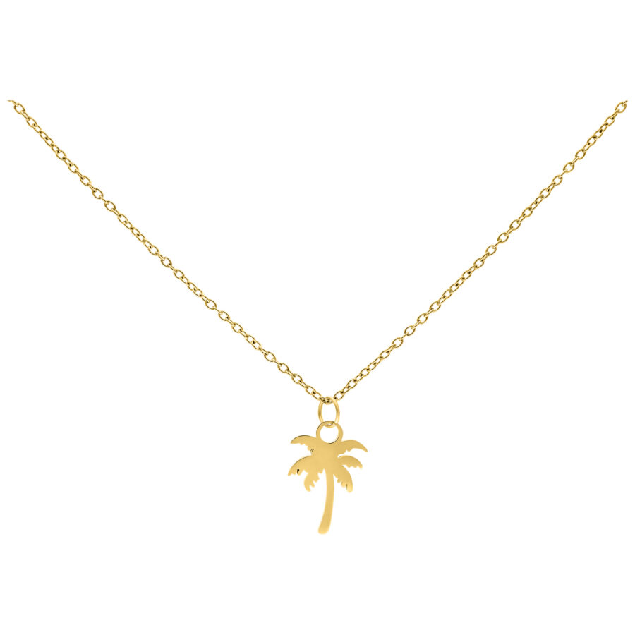 Goldene Kette mit Palmenanhänger auf weißem Hintergrund, 50 cm lang
