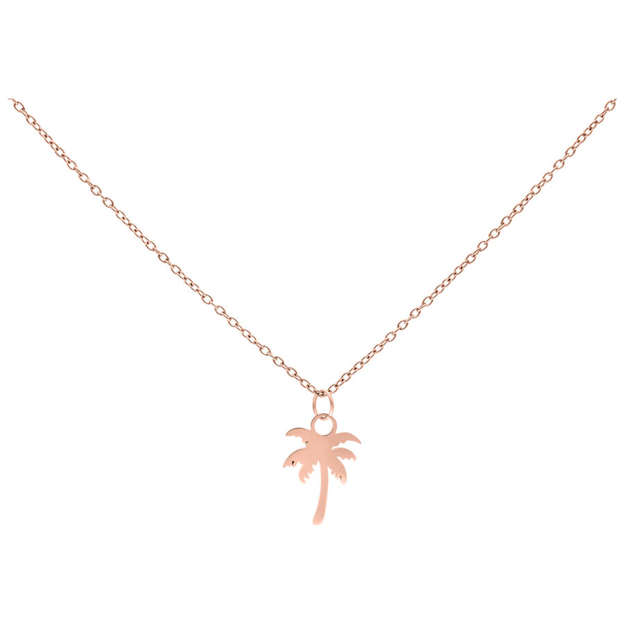 Roségoldene Kette mit Palmenanhänger auf weißem Hintergrund