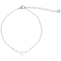 Silbernes Starfish Fußkettchen mit Seestern Silbernes Fußkettchen mit Seestern-Anhänger und Perlen auf weißem Hintergrund