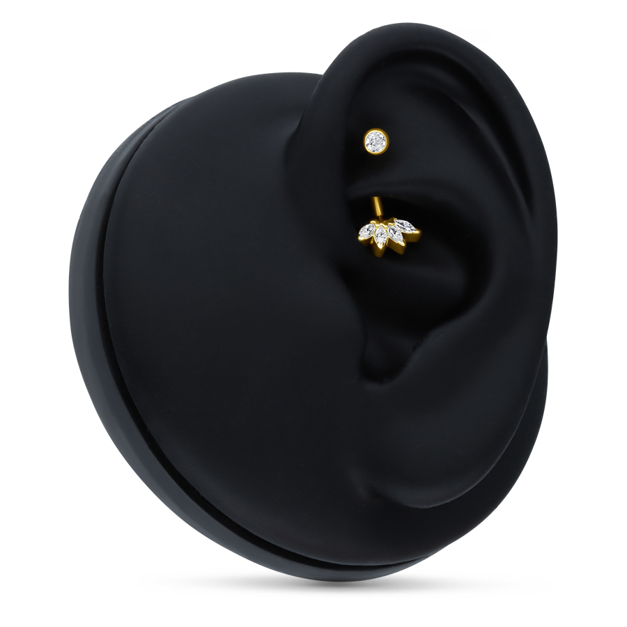 18K Gold Kristall Lily Microbananabell Goldenes Microbananabell mit Kristall-Lily in schwarzem Ohrmodell