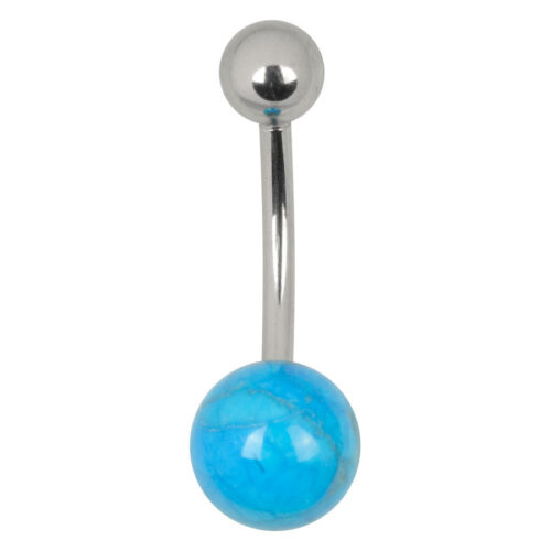 Silbernes Bauchnabelpiercing mit blauem Stein, Titan, auf weißem Hintergrund