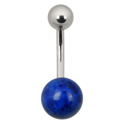 Piercingaufsatz mit blauem Halbedelstein und silbernem Stab auf weißem Hintergrund