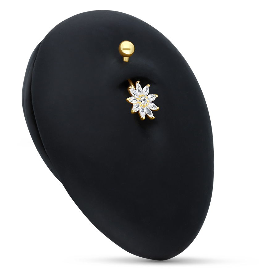 18k Gold Kristallblume Bananabell Goldenes Bananabell mit Kristallblume auf schwarzem Hintergrund