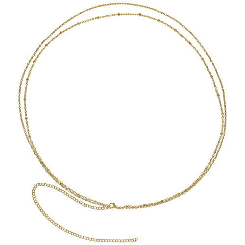Zweireihige goldene Bauchketten aus Chirurgenstahl auf weißem Hintergrund