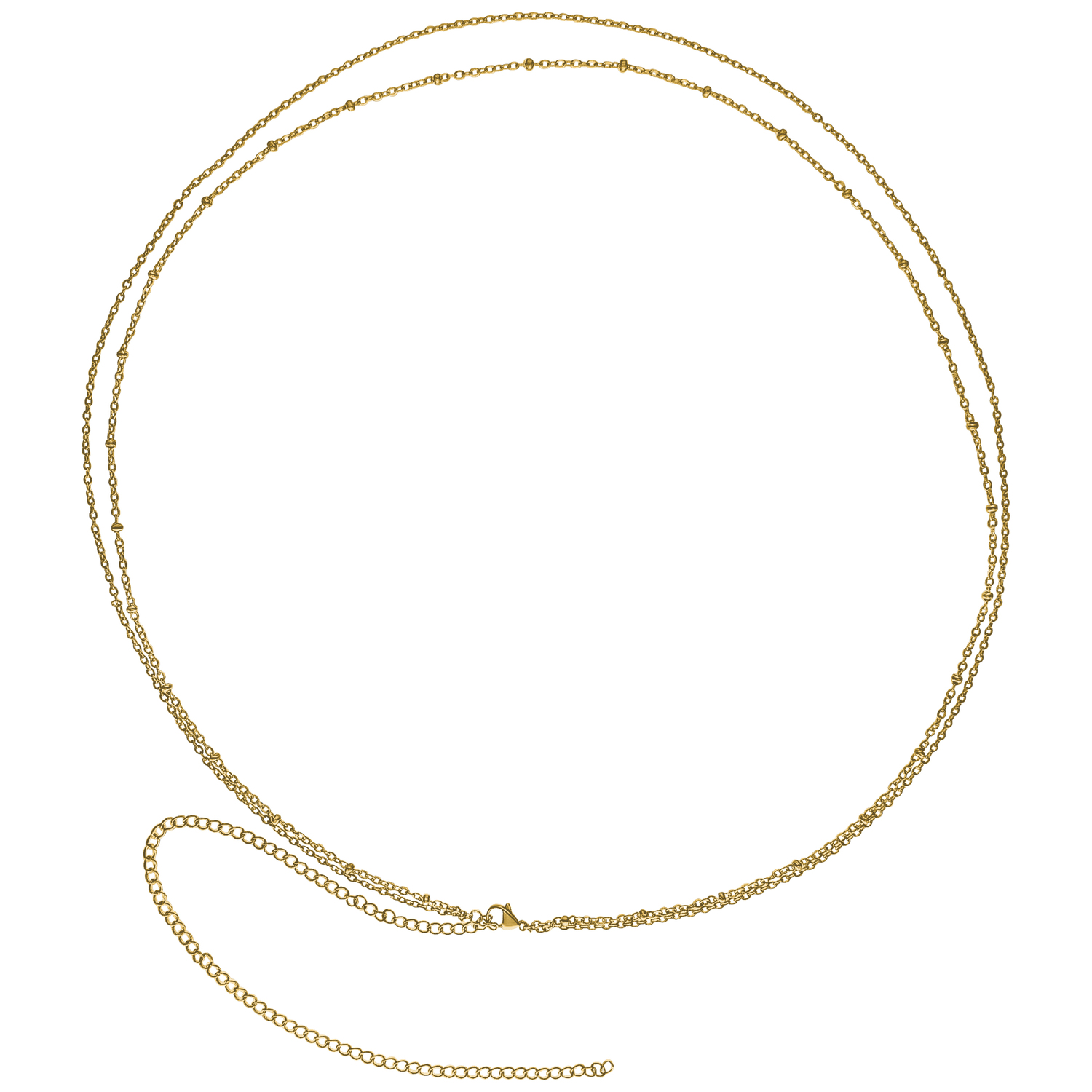 Doppelte Bauchketten - Goldene Farbe Zweireihige goldene Bauchketten aus Chirurgenstahl auf weißem Hintergrund