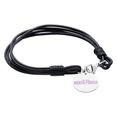 Silbernes Coin Armband mit 5FDP-Logo auf schwarzem Band