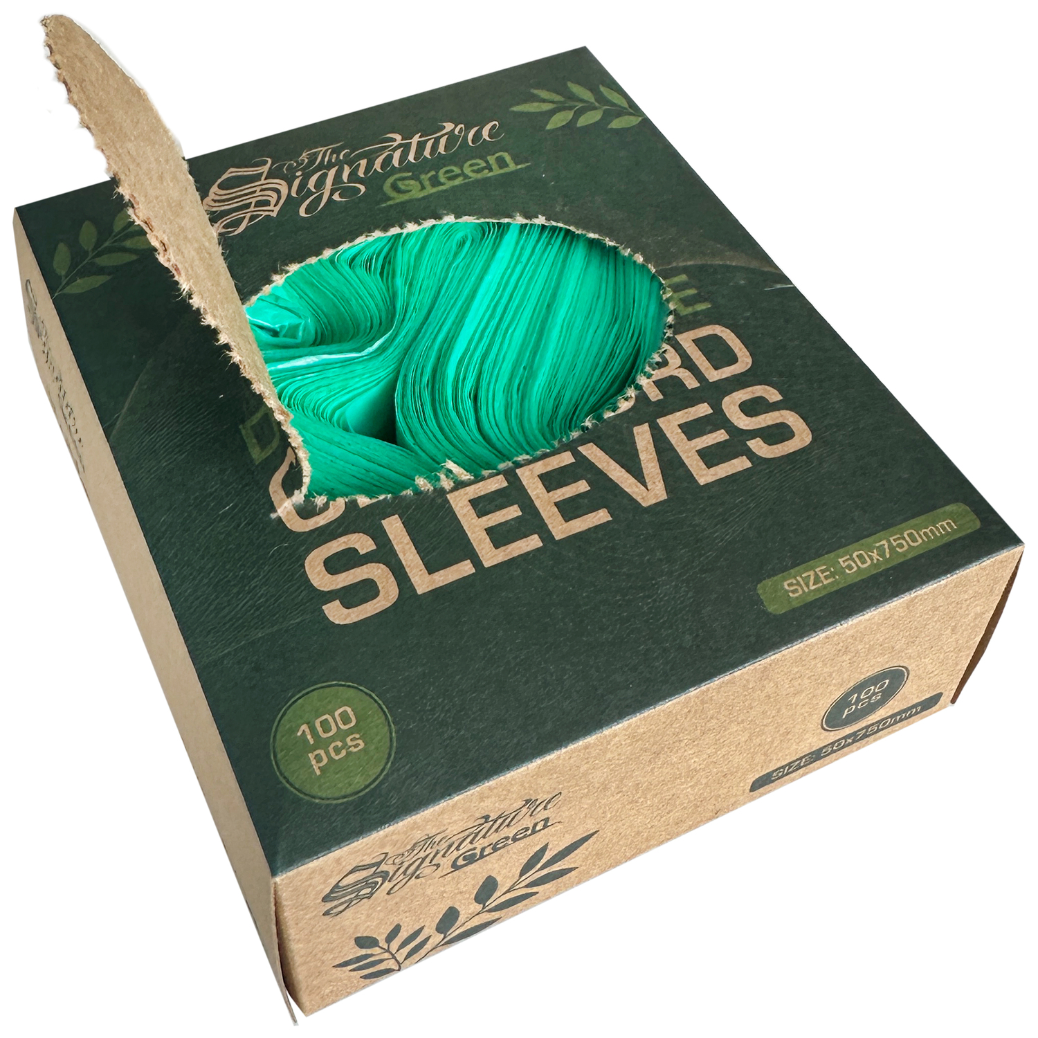 Biologisch abbaubare Clipcord Sleeves 50x750mm Grüne biologisch abbaubare Clipcord Sleeves in Kartonverpackung