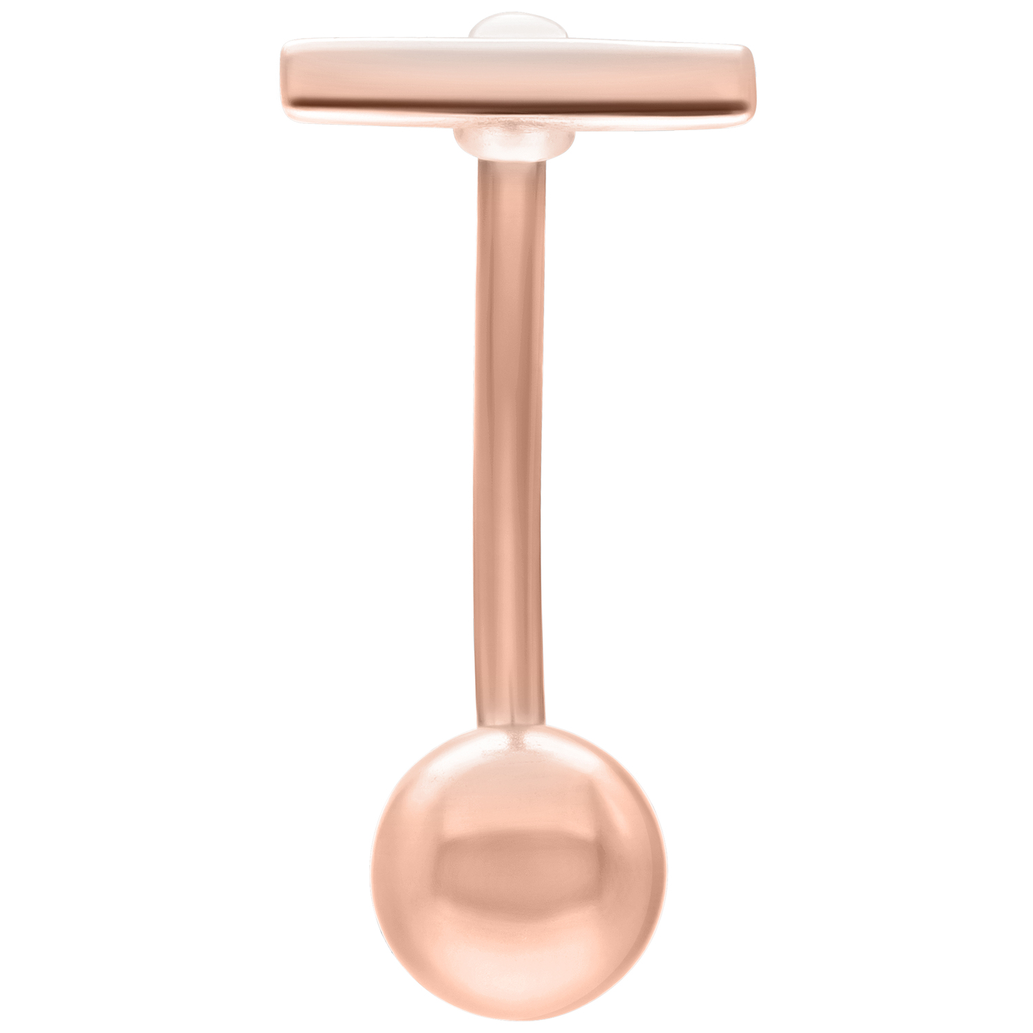 Roségoldenes Bar Micro Bananabell 1,6 mm Roségoldenes Bananabell mit 1,6 mm Stärke und 12 mm Länge auf weißem Hintergrund