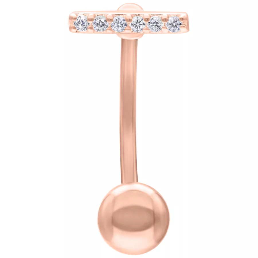 Roségoldenes Micro Bananabell mit Kristallen auf weißem Hintergrund