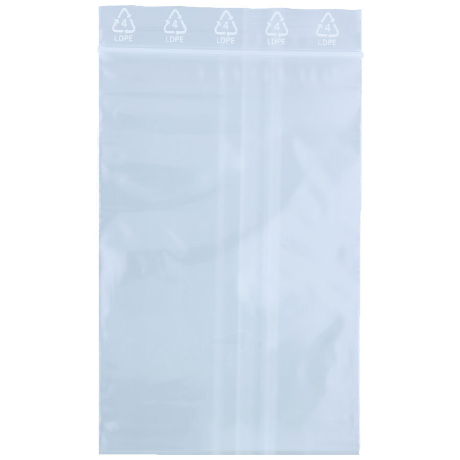 Transparenter Klemmbeutel aus LDPE, 80x120 mm, auf weißem Hintergrund