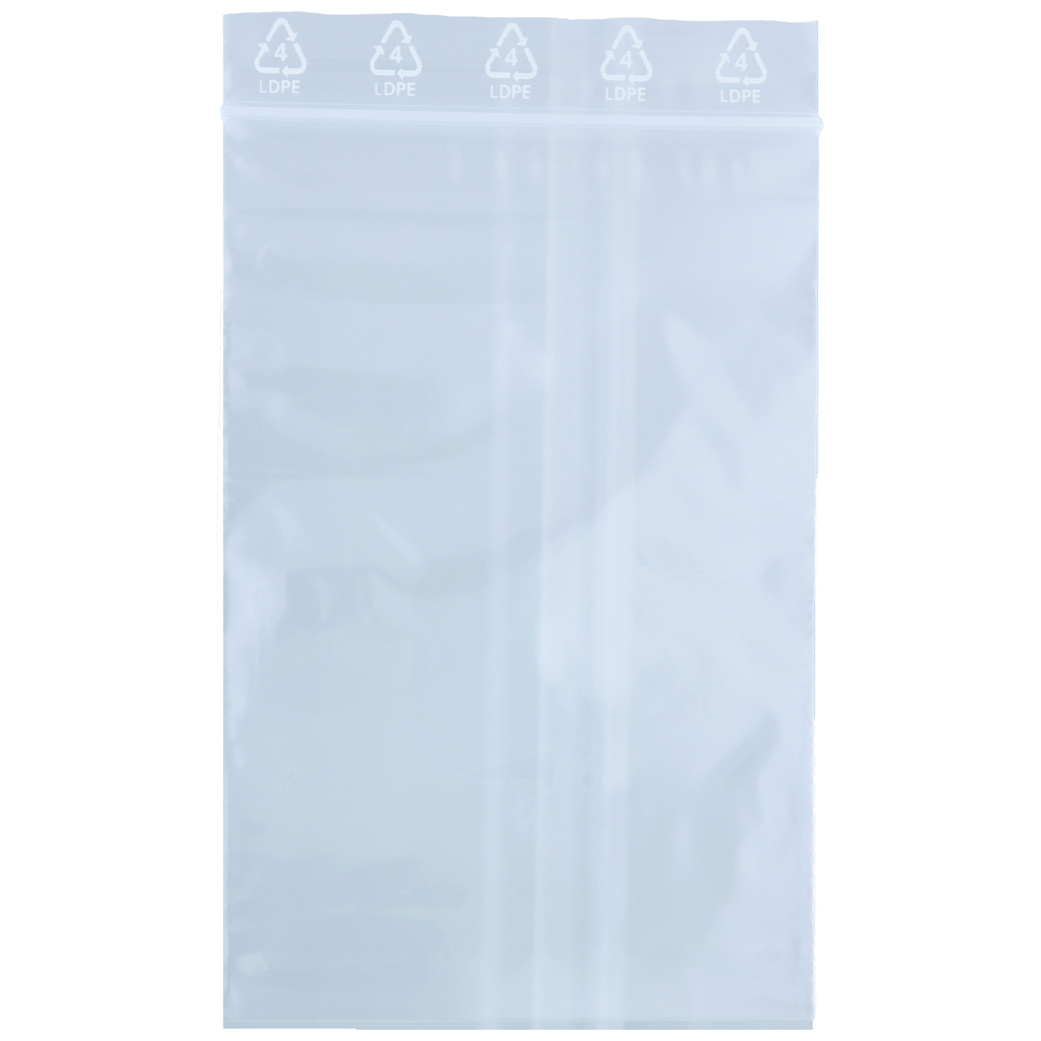 Transparenter Klemmbeutel aus LDPE, 80x120 mm, auf weißem Hintergrund