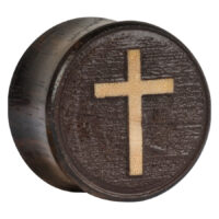 Runder Holzplug mit eingelegtem Kreuz, braun, Größe 26,0 mm