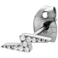 Silberne Kristall Ohrstecker Blitzform Silberne Ohrstecker in Blitzform mit Kristallsteinen auf weißem Hintergrund